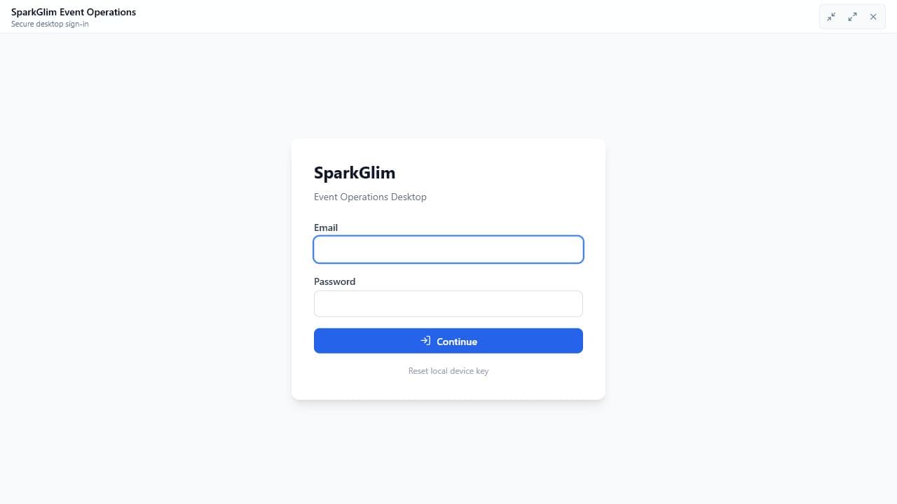 SparkGlim creator desktop application login screenshot