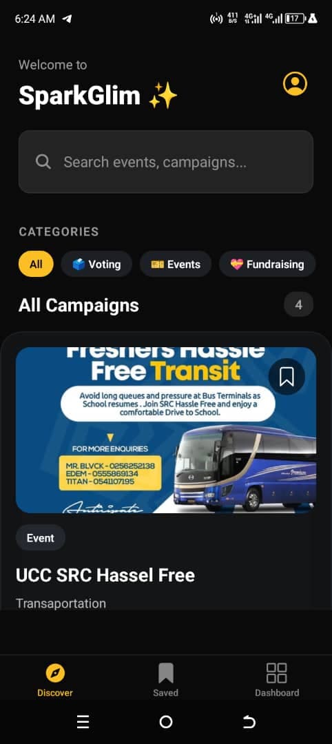 SparkGlim user app Discover events and campaigns screenshot