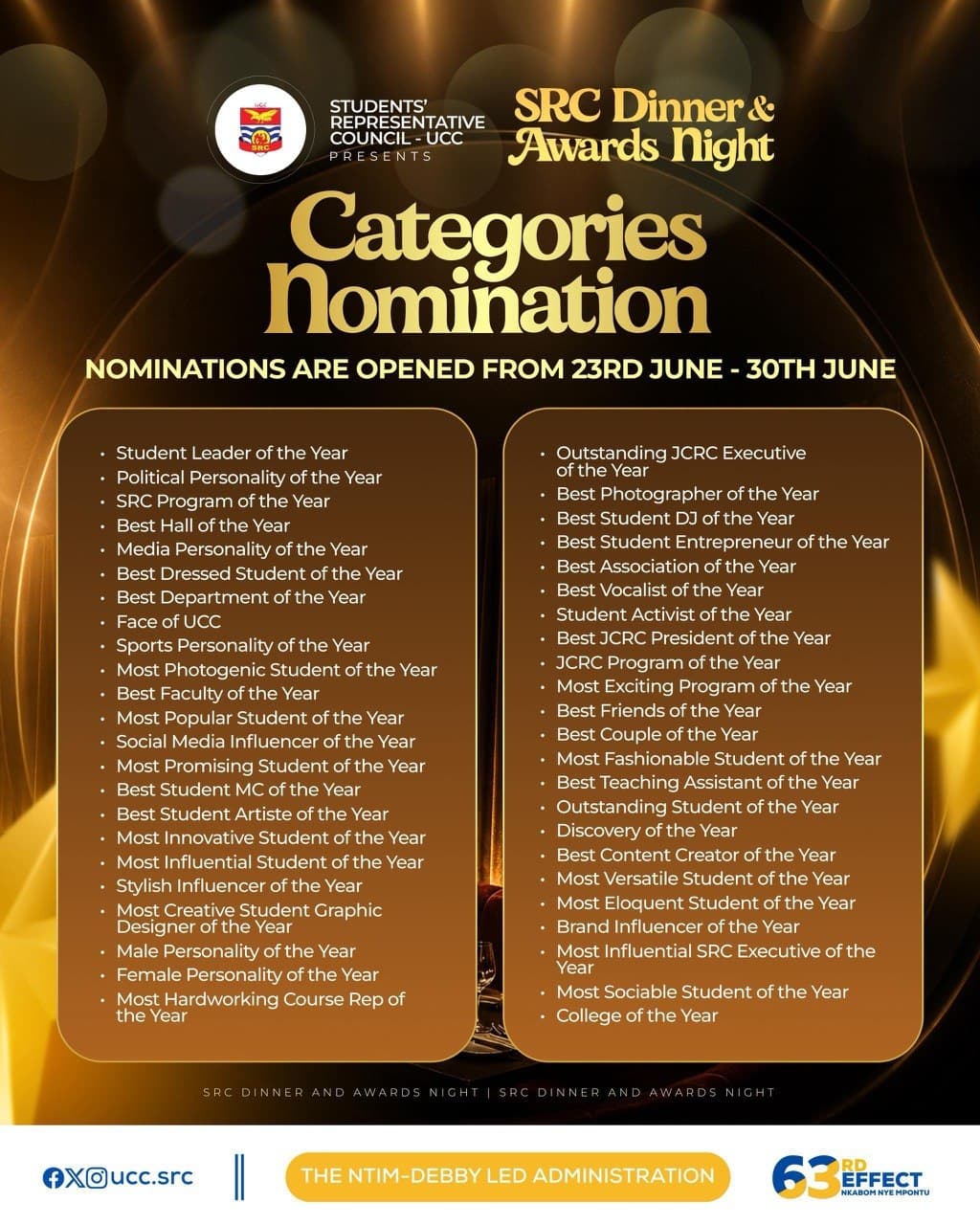 UCC SRC AWARDS 63RD EFFECT