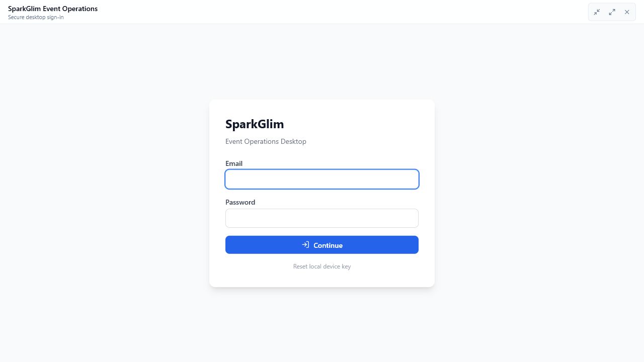 SparkGlim creator desktop application login screenshot